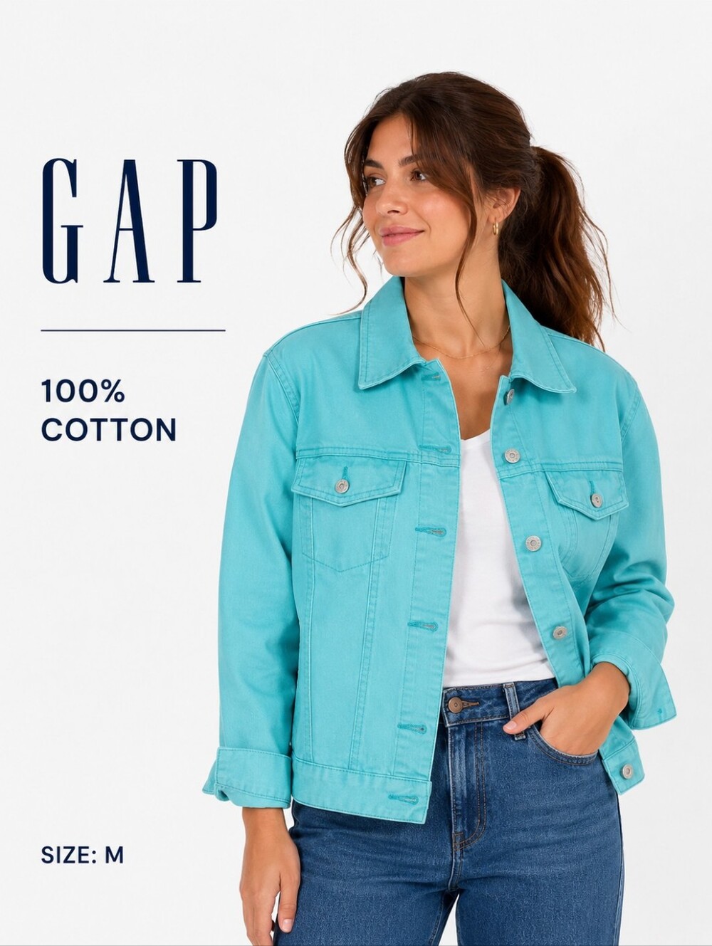 GAP Turquoise Cotton Denim Jacket